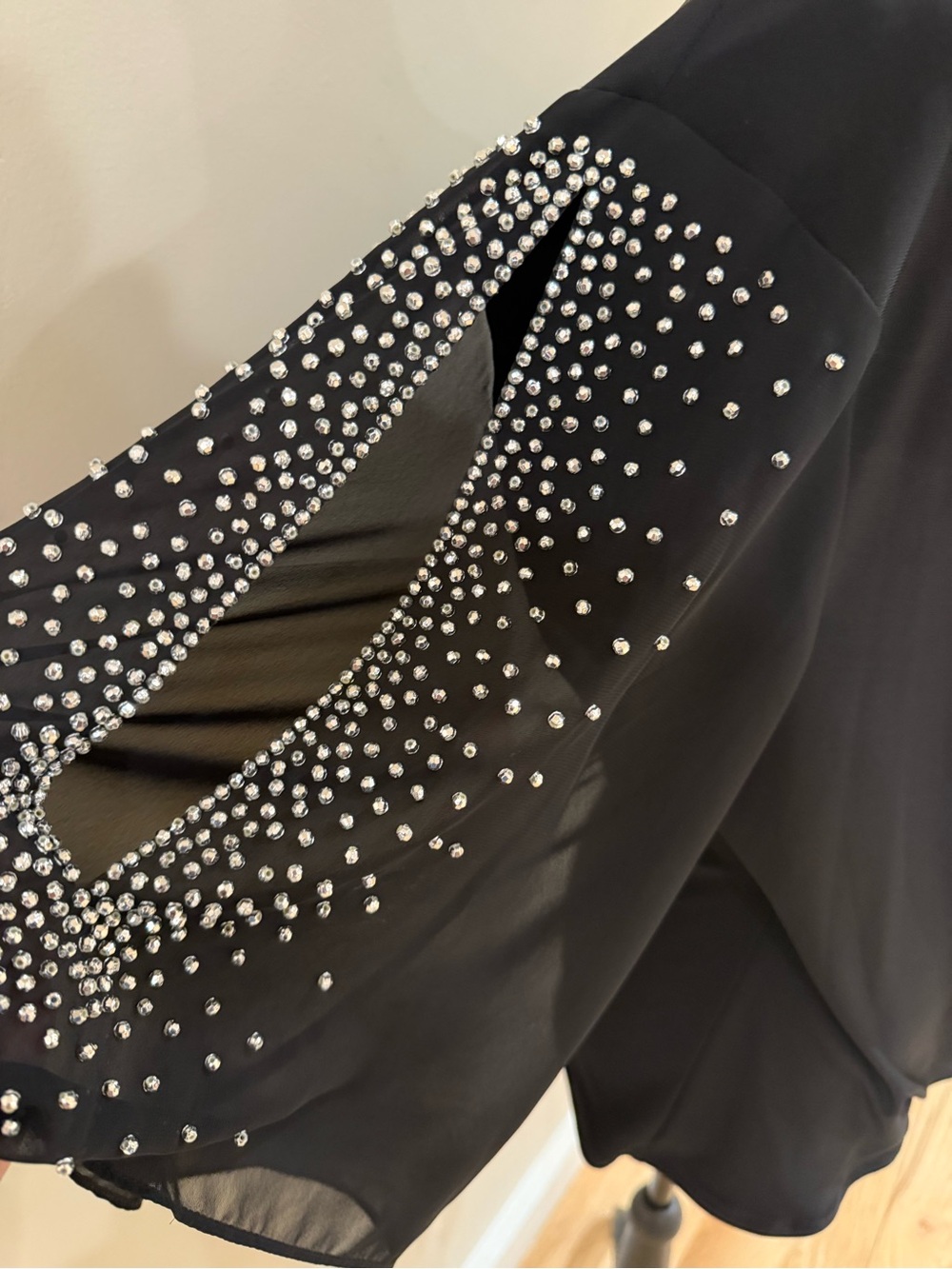 MSK Black Wrap V-Neck Top with Embellished Sheer Sleeves - Picture 4 of 8